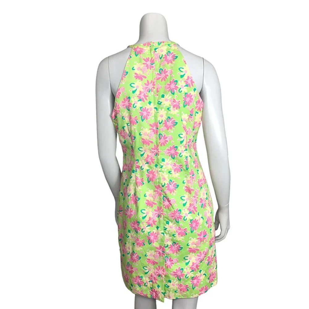 LILLY PULITZER VINTAGE 90's Rhino + Floral Print Halter Dress With Crochet Trim - Picture 3 of 8